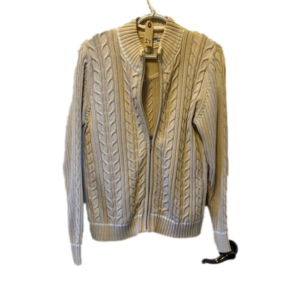 17. Tabi Vintage Beige Cable Knit Full Zipper Cardigan Sweater Twin Set - Picture 1 of 2